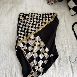 Vintage Gottex Checkered Swimsuit with Gold Accents
